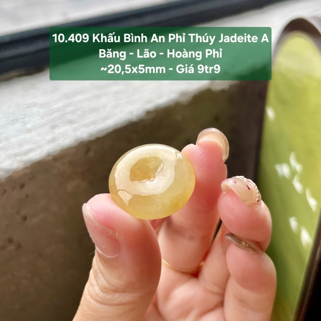Khấu Bình An Phỉ Thúy Jadeite A Băng Lão Hoàng Phỉ ~20,5x5mm 10.409
