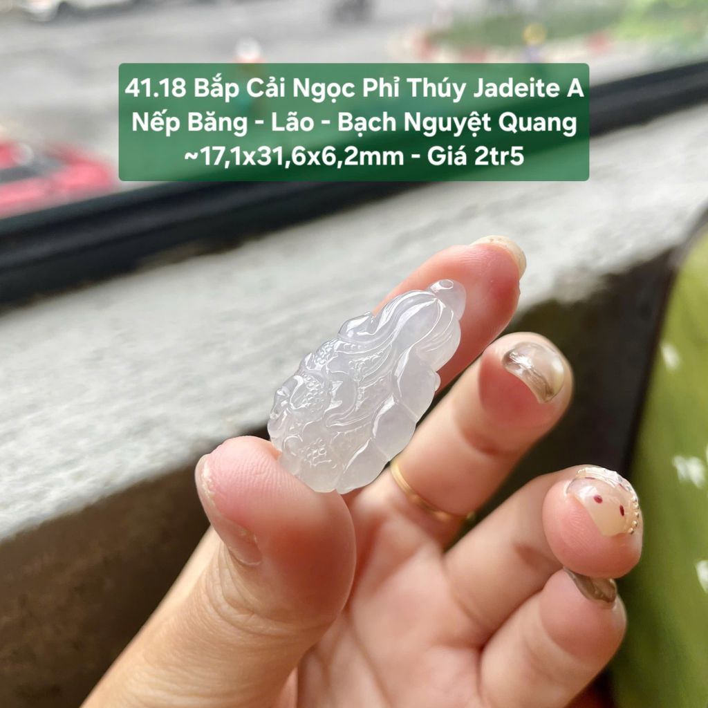 41.18 Bắp Cải Ngọc Phỉ Thúy Jadeite A Nếp Băng Lão - Bạch Nguyệt Quang ~17,1x31,6x6,2mm
