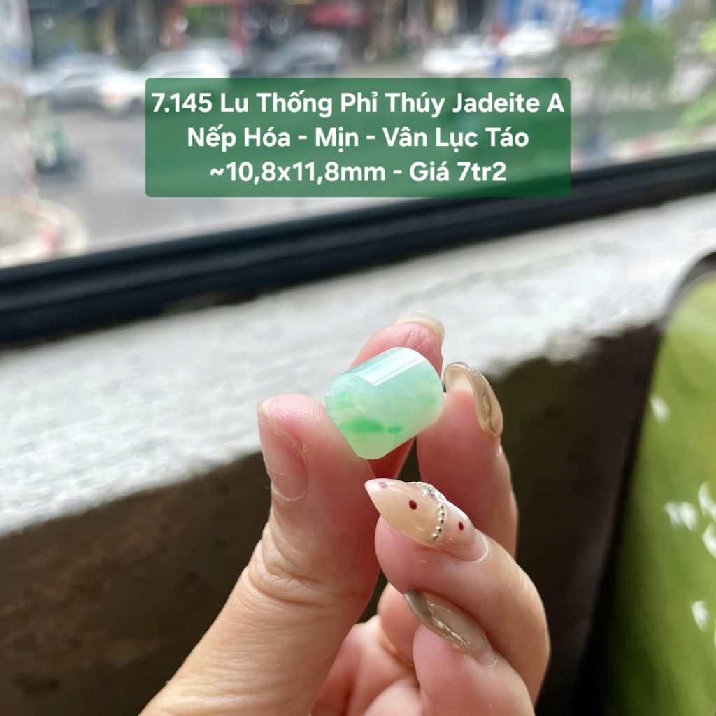 7.145 Lu Thống Phỉ Thúy Jadeite A Nếp Hóa Mịn Vân Lục Táo ~10,8x11,8mm