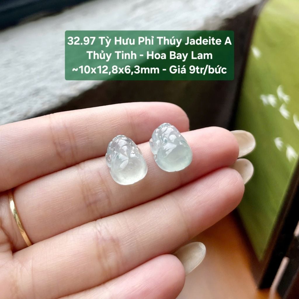 32.97 Tỳ Hưu Phỉ Thúy Jadeite A Thủy Tinh - Hoa Bay Lam ~10x12,8x6,3mm