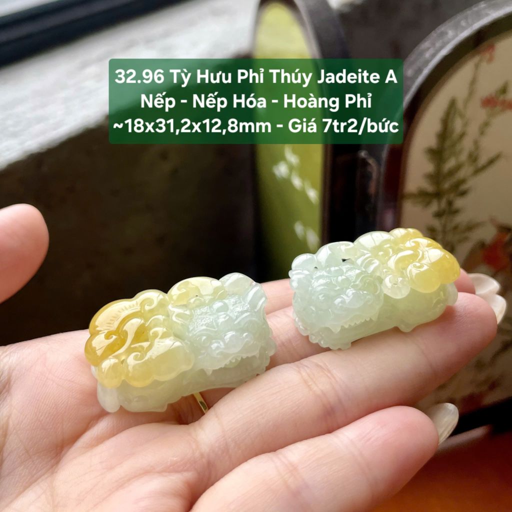 32.96 Tỳ Hưu Phỉ Thúy Jadeite A Nếp - Nếp Hóa - Hoàng Phỉ ~18x31,2x12,8mm
