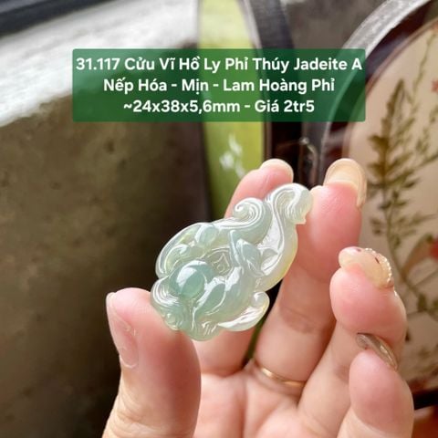 Cửu Vĩ Hồ Ly Phỉ Thúy Jadeite A Nếp Hóa - Mịn Lam Hoàng Phỉ ~24x38x5,6mm 31.117