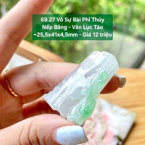 Vô Sự Bài Phỉ Thúy Jadeite A Nếp Băng - Vân Lục Táo ~25,5x41x4,5mm 69.27