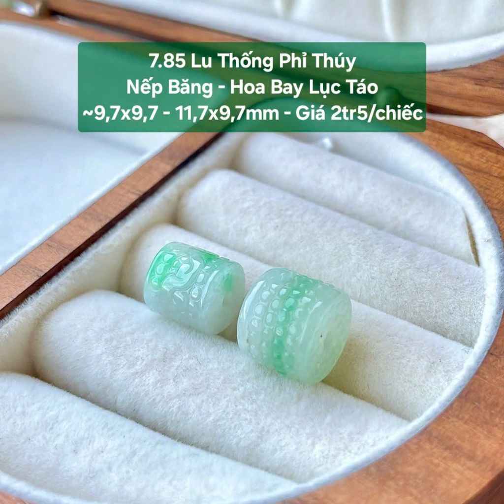 Lu Thống Phỉ Thúy Jadeite A Nếp Băng Hoa Bay Lục Táo 7.85