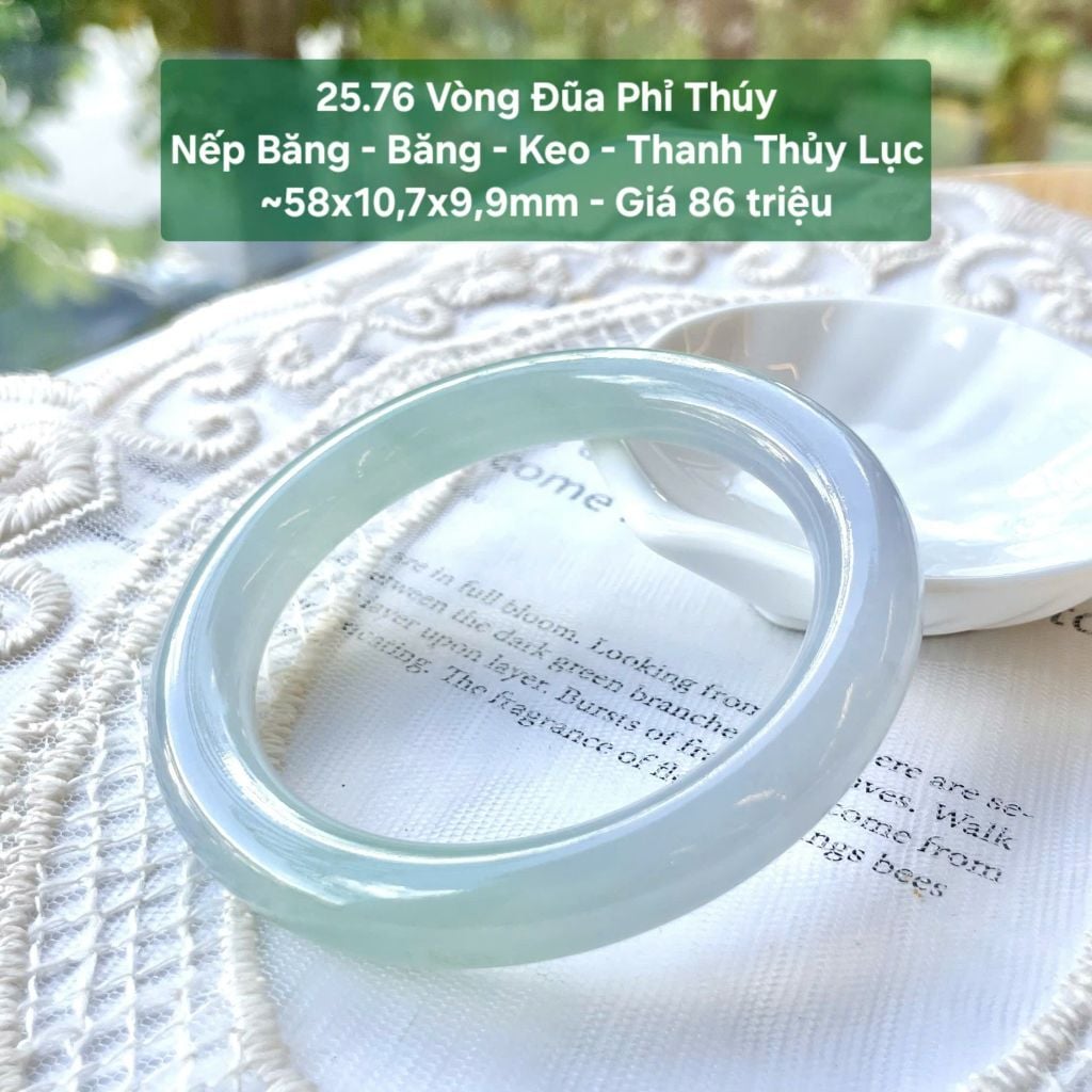 Vòng Đũa Phỉ Thúy Jadeite A Nếp Băng - Băng Keo - Thanh Thủy Lục ~58x10,7x9,9mm 25.76