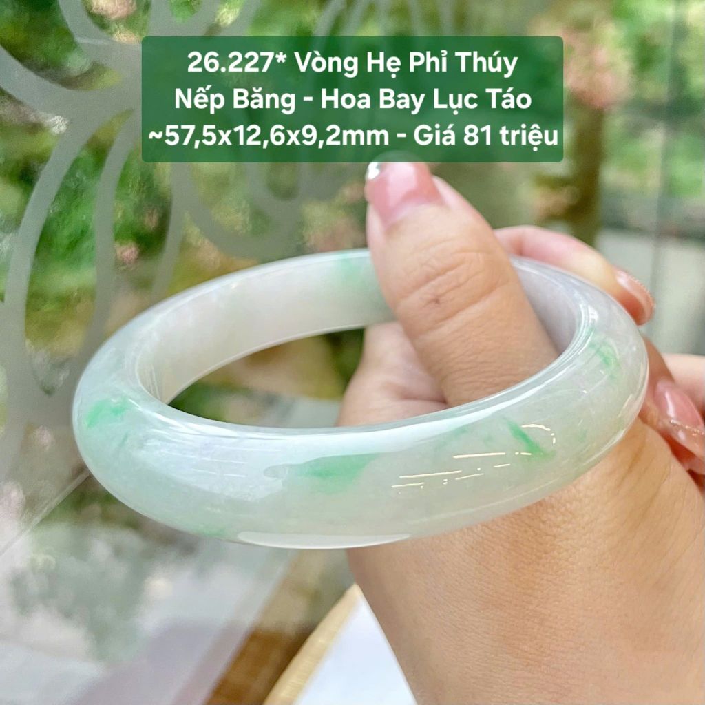 Vòng Hẹ Phỉ Thúy Nếp Băng Hoa Bay Lục Táo ~57,5x12,6x9,2mm 26.227*