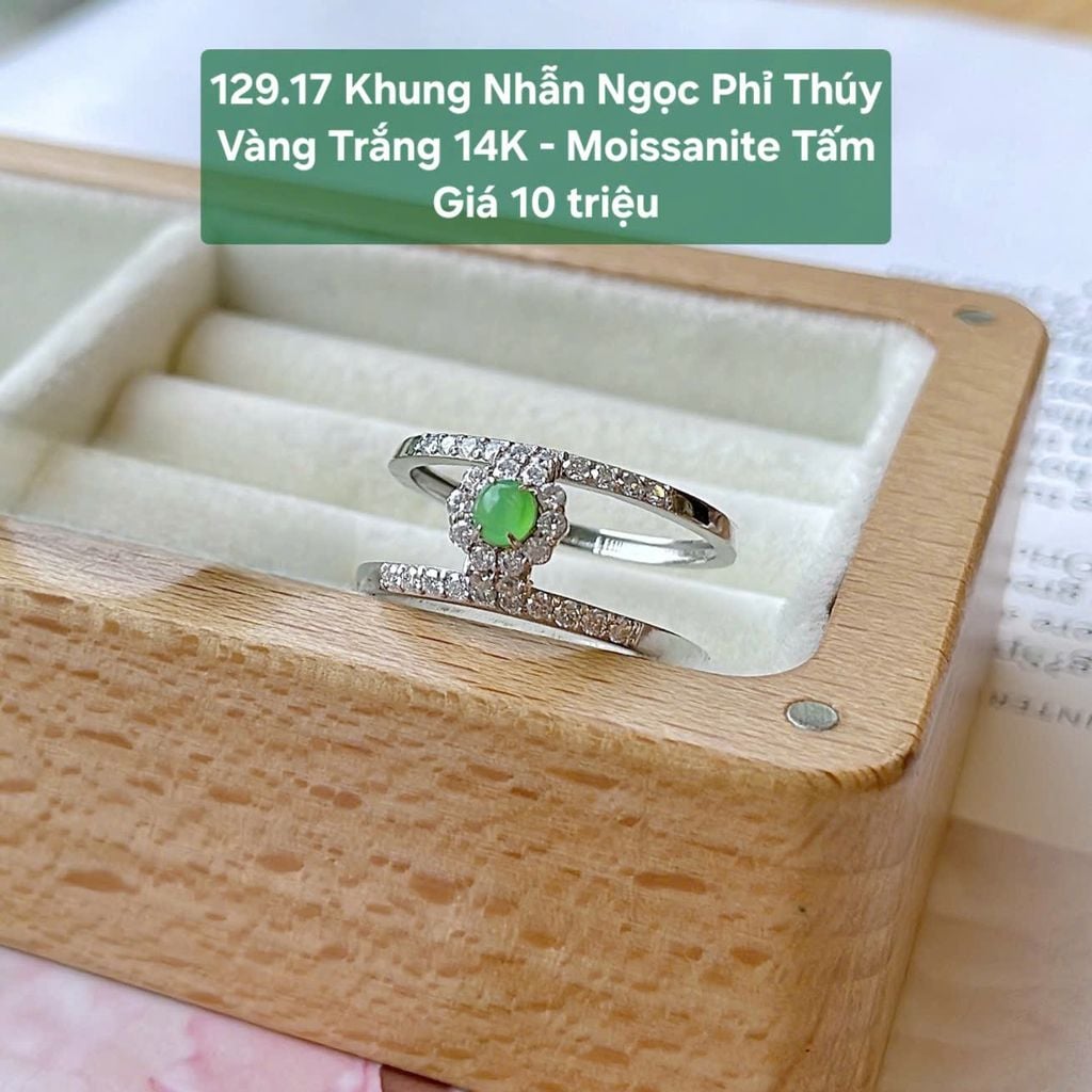 Khung Nhẫn Ngọc Phỉ Thúy VT 14K - Moissanite Tấm 129.17