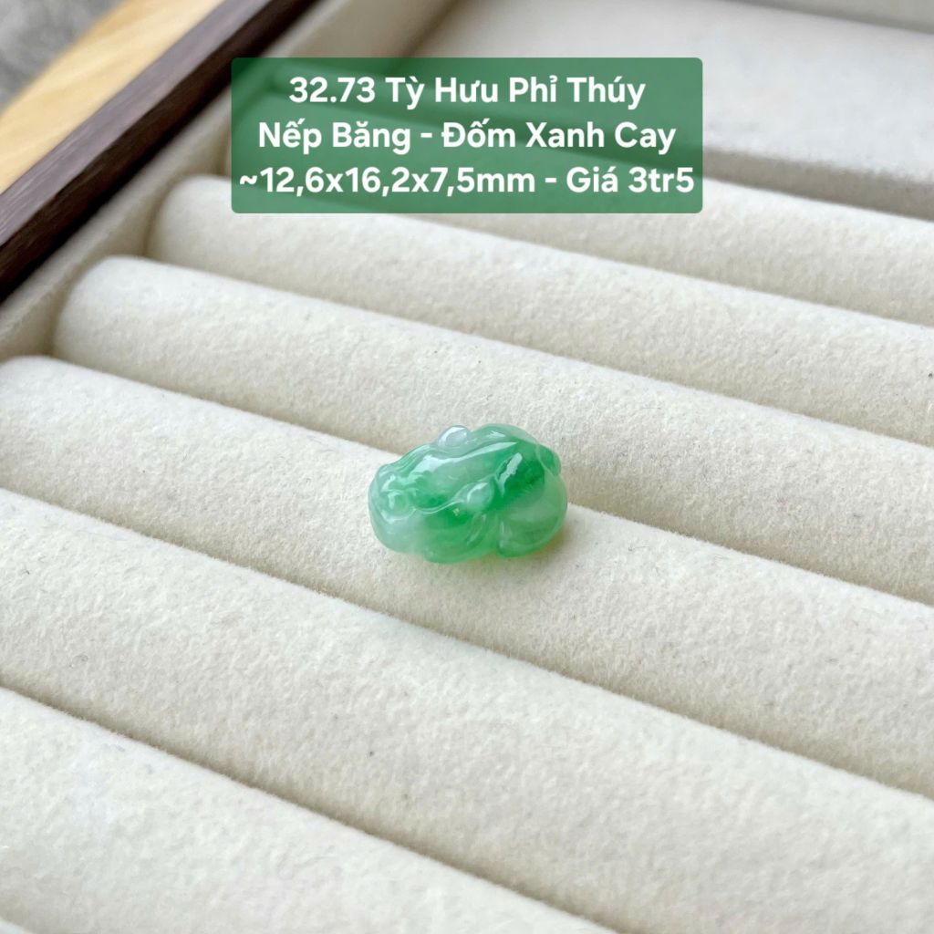 Tỳ Hưu Phỉ Thúy Nếp Băng - Đốm Xanh Cay ~12,6x16,2x7,5mm 32.73
