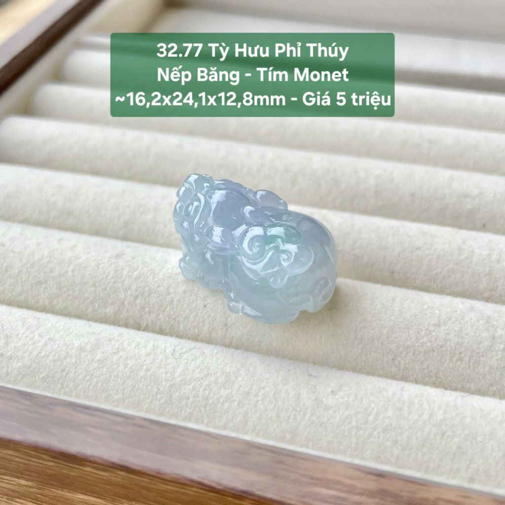 Tỳ Hưu Phỉ Thúy Nếp Băng - Tím Monet ~16,2x24,1x12,8mm 32.77