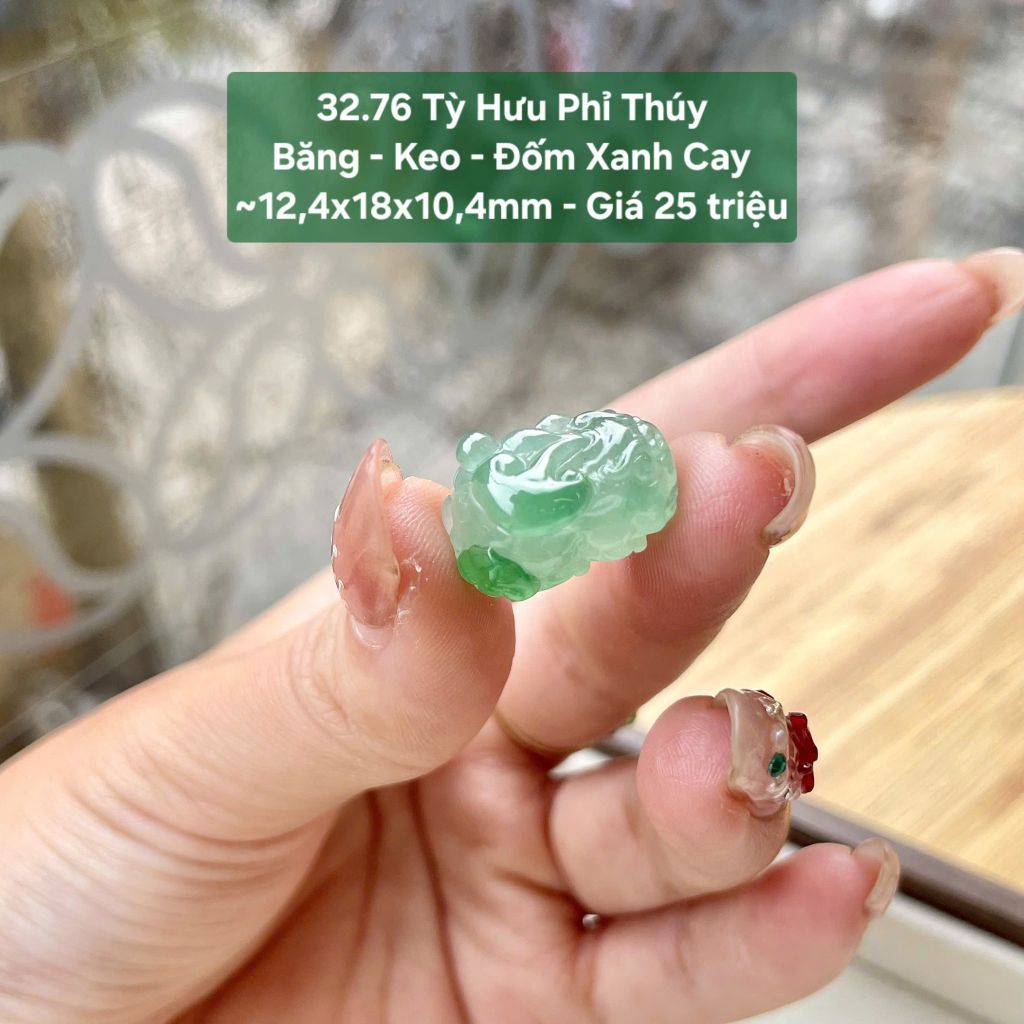 Tỳ Hưu Phỉ Thúy Băng - Keo - Đốm Xanh Cay ~12,4x18x10,4mm 32.76