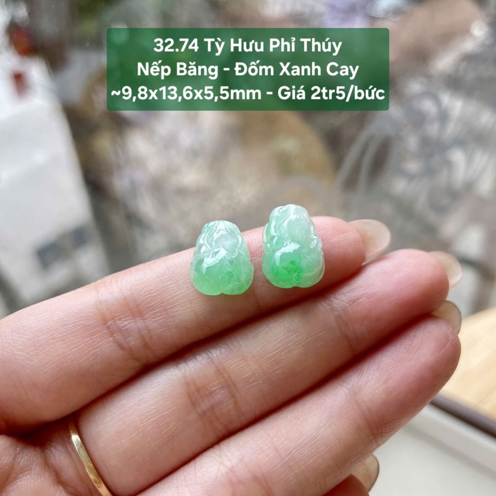 Tỳ Hưu Phỉ Thúy Nếp Băng - Đốm Xanh Cay ~9,8x13,6x5,5mm 32.74