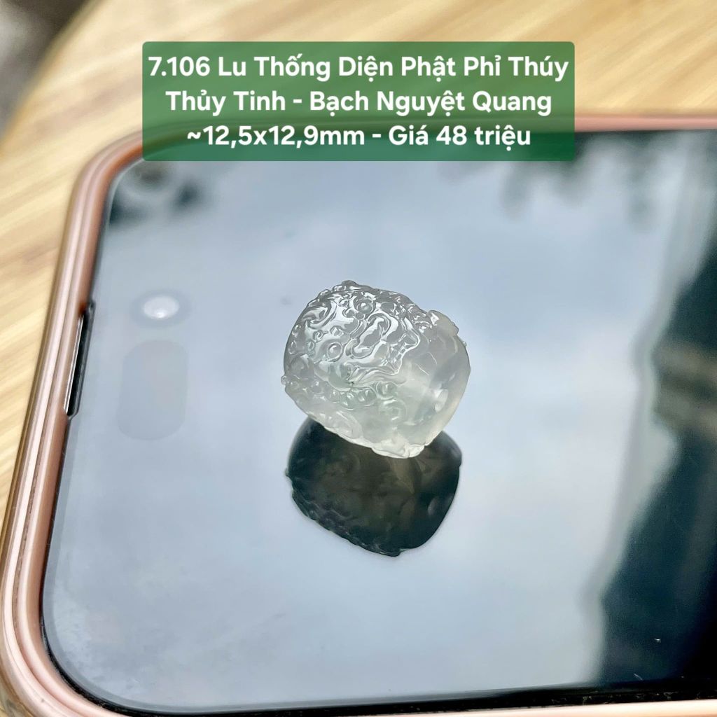 Lu Thống Diện Phật Phỉ Thúy Thủy Tinh - Bạch Nguyệt Quang ~12,5x12,9mm 7.106