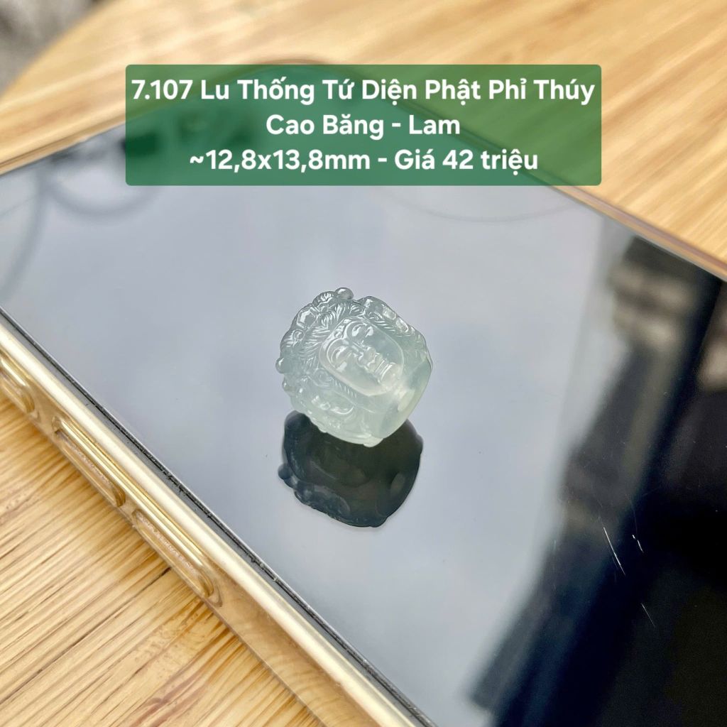 Lu Thống Tứ Diện Phật Phỉ Thúy - Cao Băng - Lam ~12,8x13,8mm 7.107