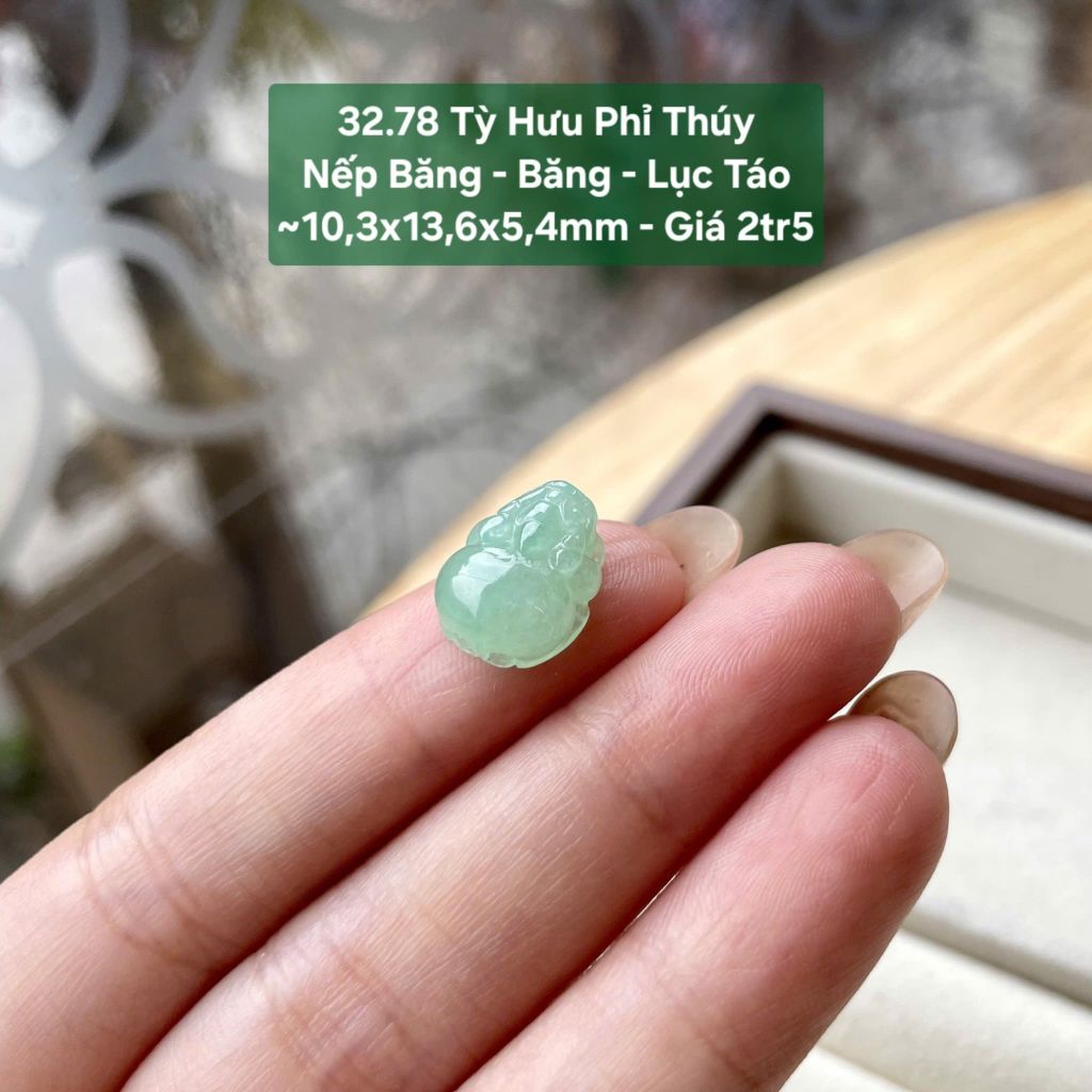 Tỳ Hưu Phỉ Thúy Nếp Băng - Băng - Lục Táo ~10,3x13,6x5,4mm 32.78