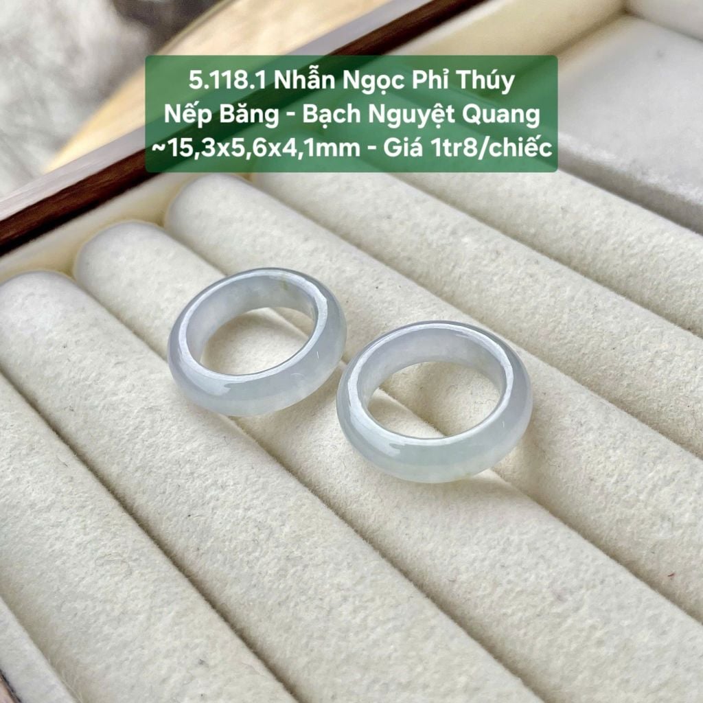 Nhẫn Ngọc Phỉ Thúy Nếp Băng - Bạch Nguyệt Quang 15,3x5,6x4,1mm 5.118.1