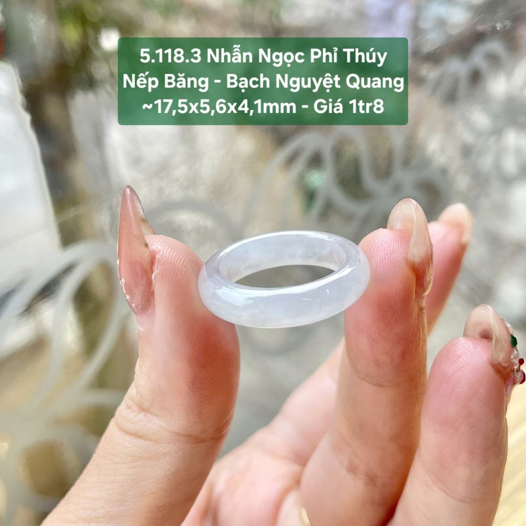 Nhẫn Ngọc Phỉ Thúy Nếp Băng - Bạch Nguyệt Quang ~17,5x5,6x4,1mm 5.118.3