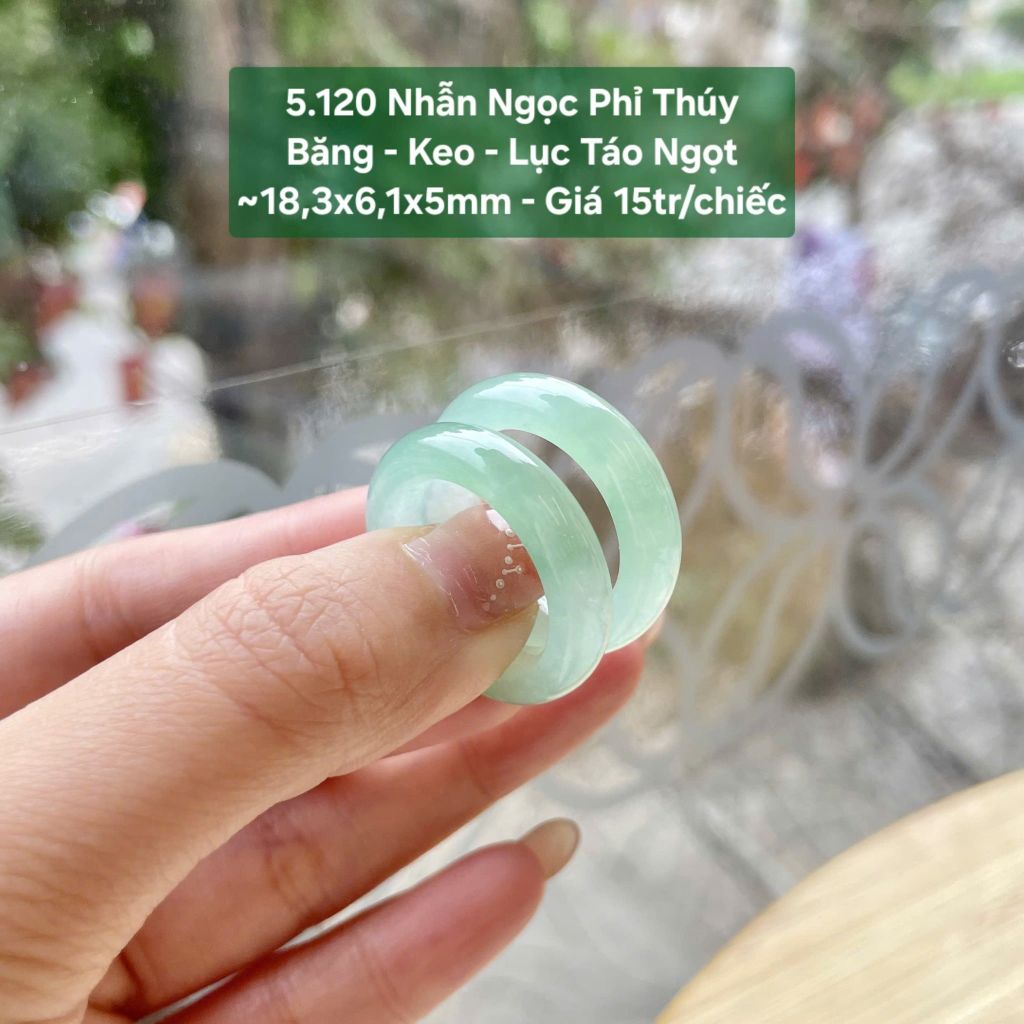 Nhẫn Ngọc Phỉ Thúy Băng - Keo - Lục Táo Ngọt ~18,3x6,1x5mm 5.120