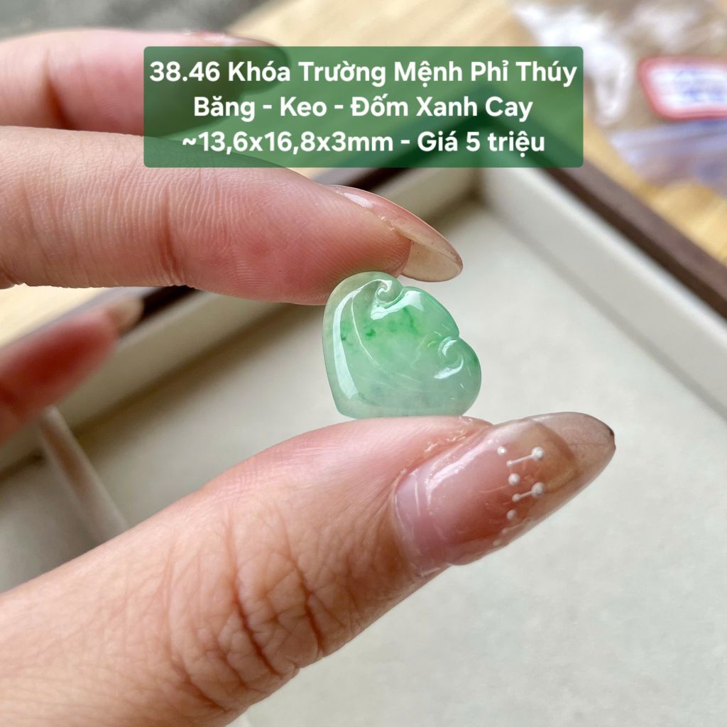 Khóa Trường Mệnh Phỉ Thúy Băng - Keo - Đốm Xanh Cay ~13,6x16,8x3mm 38.46