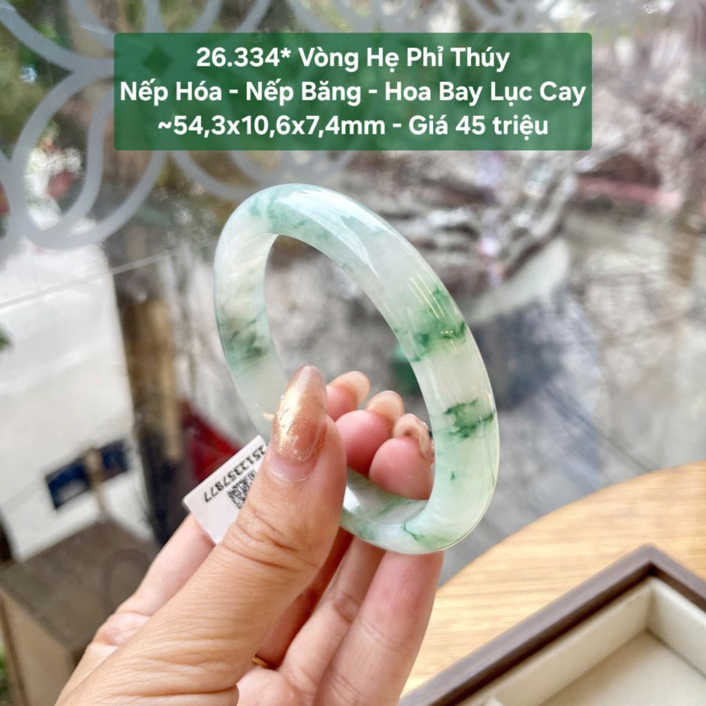 Vòng Hẹ Phỉ Thúy Nếp Hóa - Nếp Băng - Hoa Bay Lục Cay ~54,3x10,6x7,4mm 26.334*
