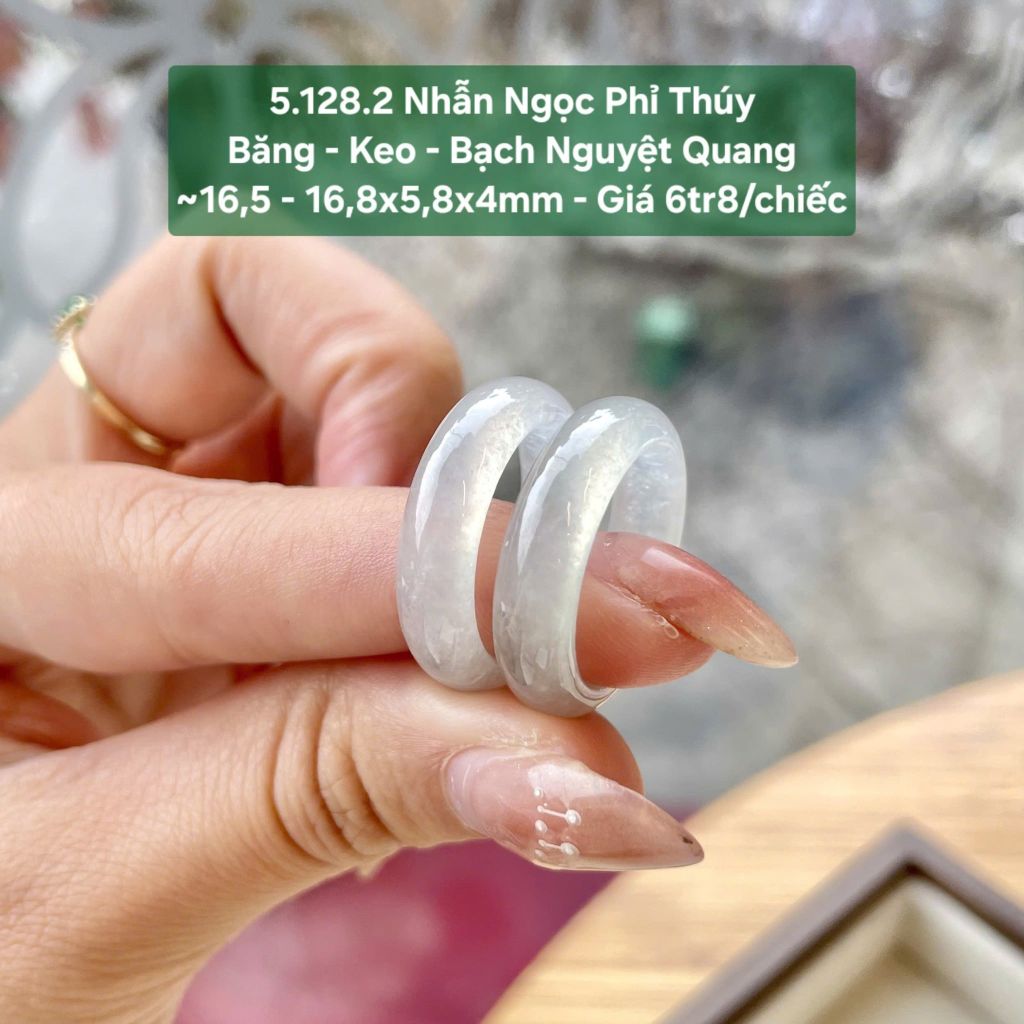 Nhẫn Ngọc Phỉ Thúy Băng - Keo - Bạch Nguyệt Quang ~16,5 - 16,8x5,8x4mm 5.128.2