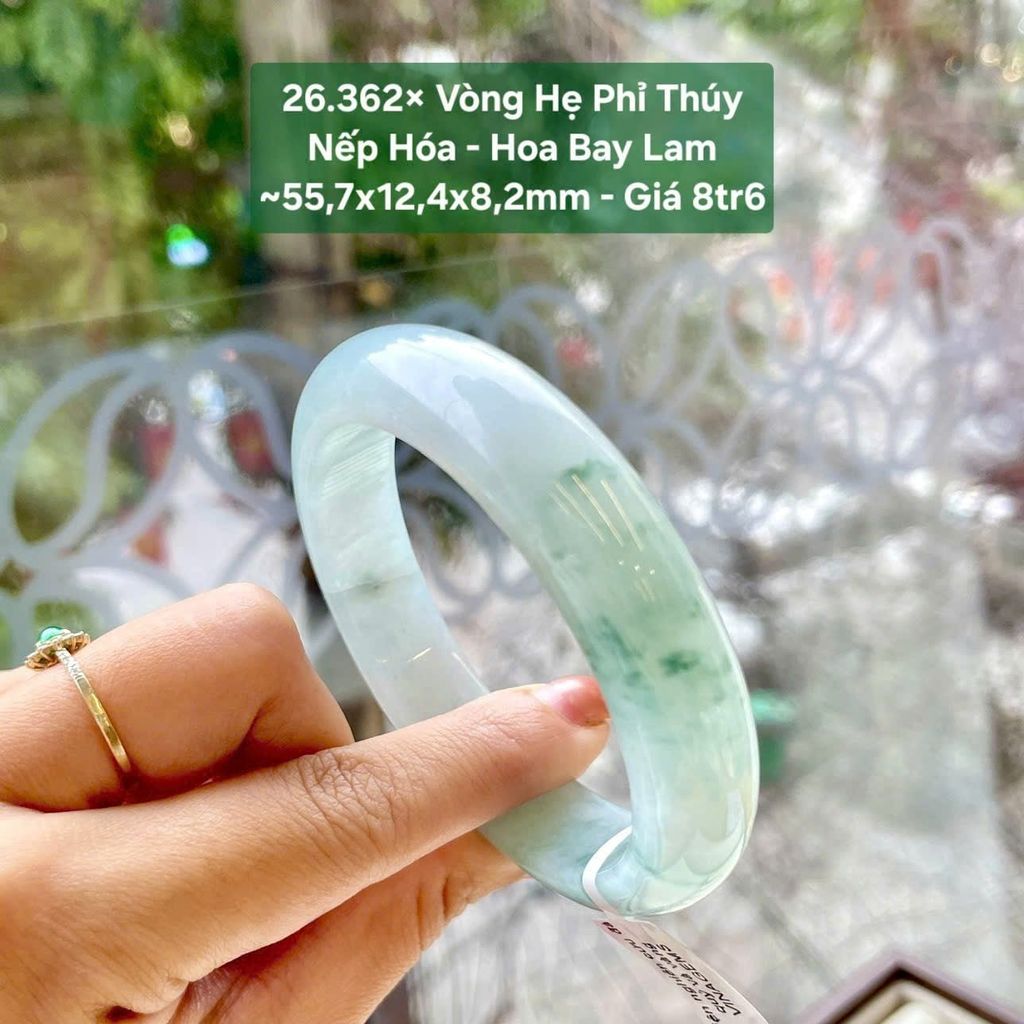 Vòng Hẹ Phỉ Thúy Nếp Hóa - Hoa Bay Lam ~55,7x12,4x8,2mm 26.362x