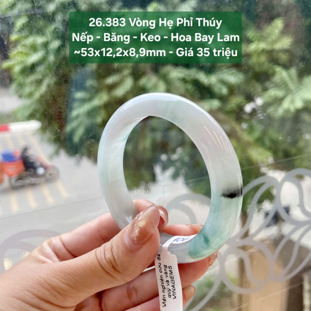 Vòng Hẹ Phỉ Thúy Nếp - Băng - Keo - Hoa Bay Lam ~53x12,2x8,9mm 26.383