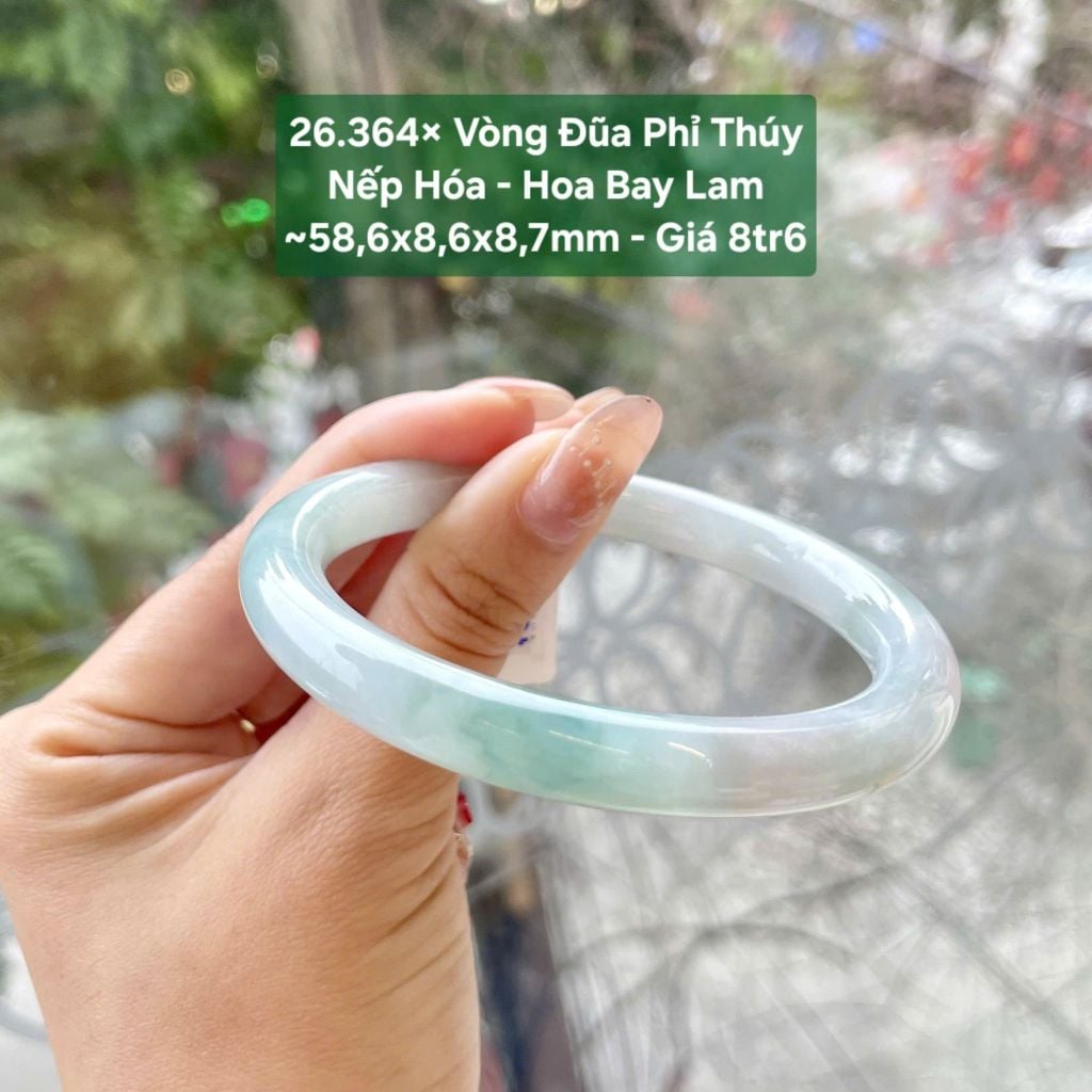 Vòng Đũa Phỉ Thúy Nếp Hóa - Hoa Bay Lam ~58,6x8,6x8,7mm 26.364x