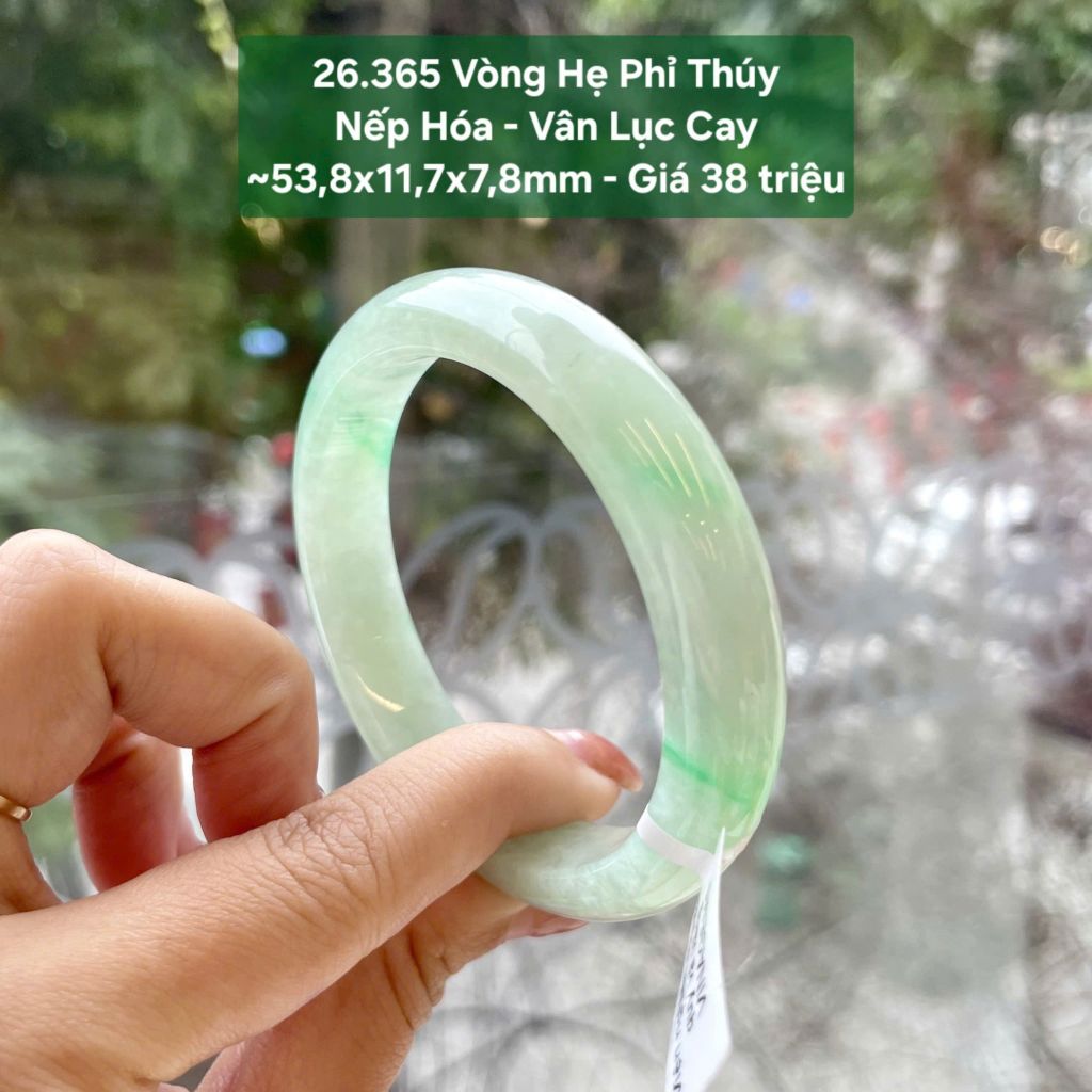 Vòng Hẹ Phỉ Thúy Nếp Hóa - Vân Lục Cay ~53,8x11,7x7,8mm 26.365
