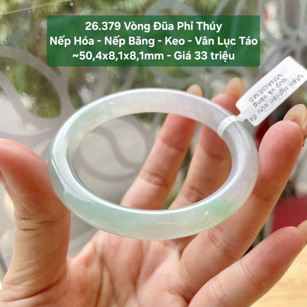 Vòng Đũa Phỉ Thúy Nếp Hóa - Nếp Băng - Keo - Vân Lục Táo ~50,4x8,1x8,1mm 26.379