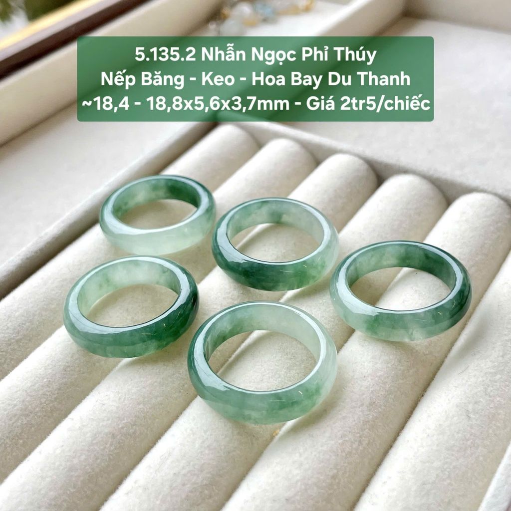 Nhẫn Ngọc Phỉ Thúy Nếp Băng - Keo - Hoa Bay Du Thanh ~18,4- 18,8x5,6x3,7mm 5.135.2
