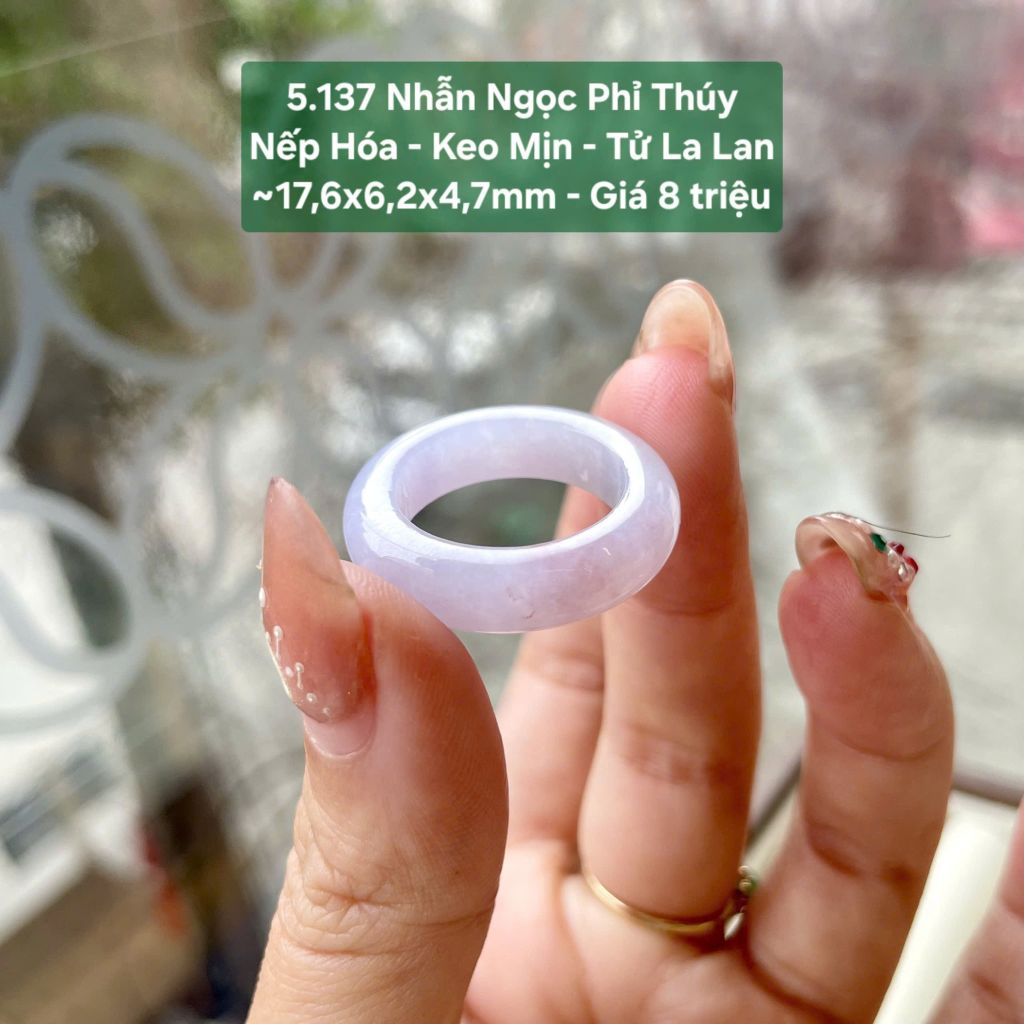 Nhẫn Ngọc Phỉ Thúy Nếp Hóa - Keo - Mịn - Tử La Lan ~17,6x6,2x4,7mm 5.137