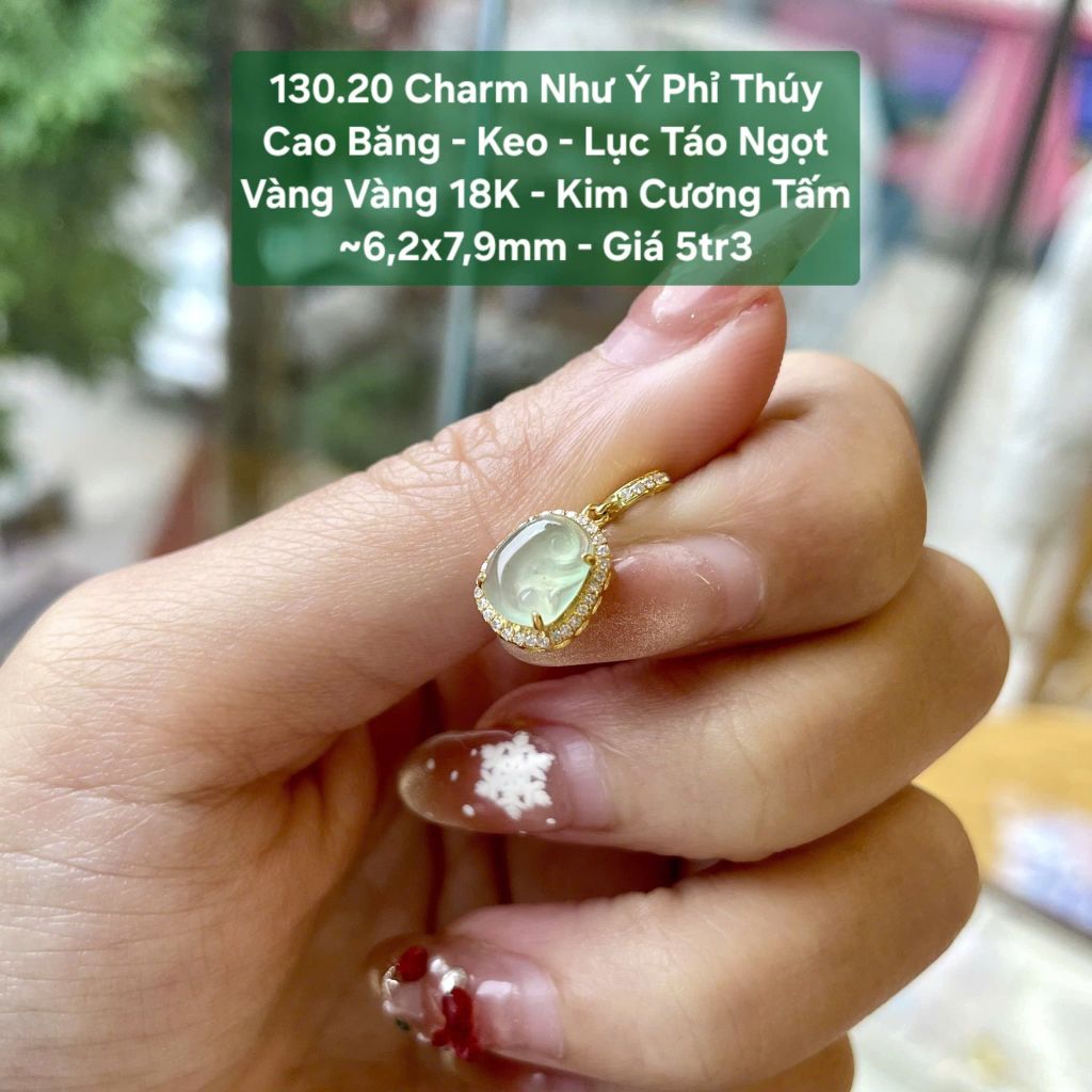 Charm Như Ý Phỉ Thúy Cao Băng - Keo - Lục Táo Ngọt Vàng Vàng 18K - Kim Cương Tấm ~6,2x7,9mm 130.20