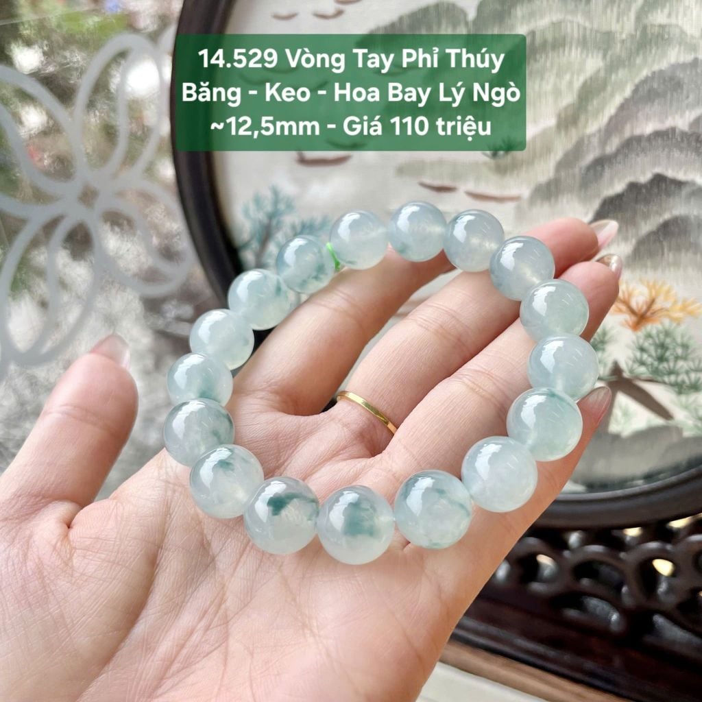 Vòng Tay Phỉ Thúy Băng - Keo - Hoa Bay Lý Ngò ~12,5mm 14.529