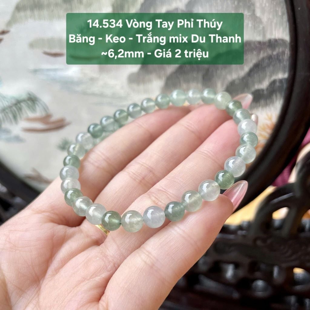 Vòng Tay Phỉ Thúy Băng - Keo - Trắng mix Du Thanh ~6,2mm 14.534