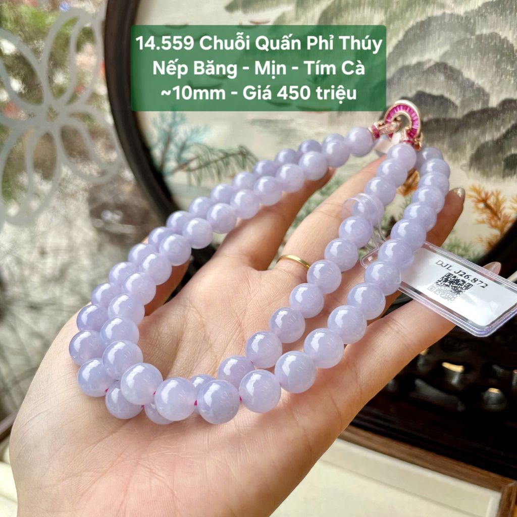 Chuỗi Quấn Phỉ Thúy Nếp Băng Min - Tím Cà - ~10mm 14.559