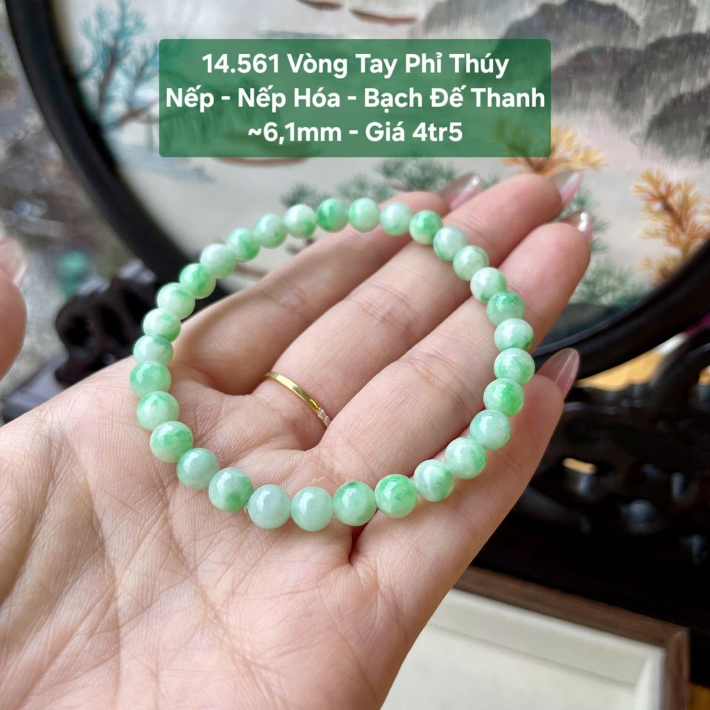 Vòng Tay Phỉ Thúy Nếp - Nếp Hóa Bạch Đế Thanh - ~6,1mm 14.561