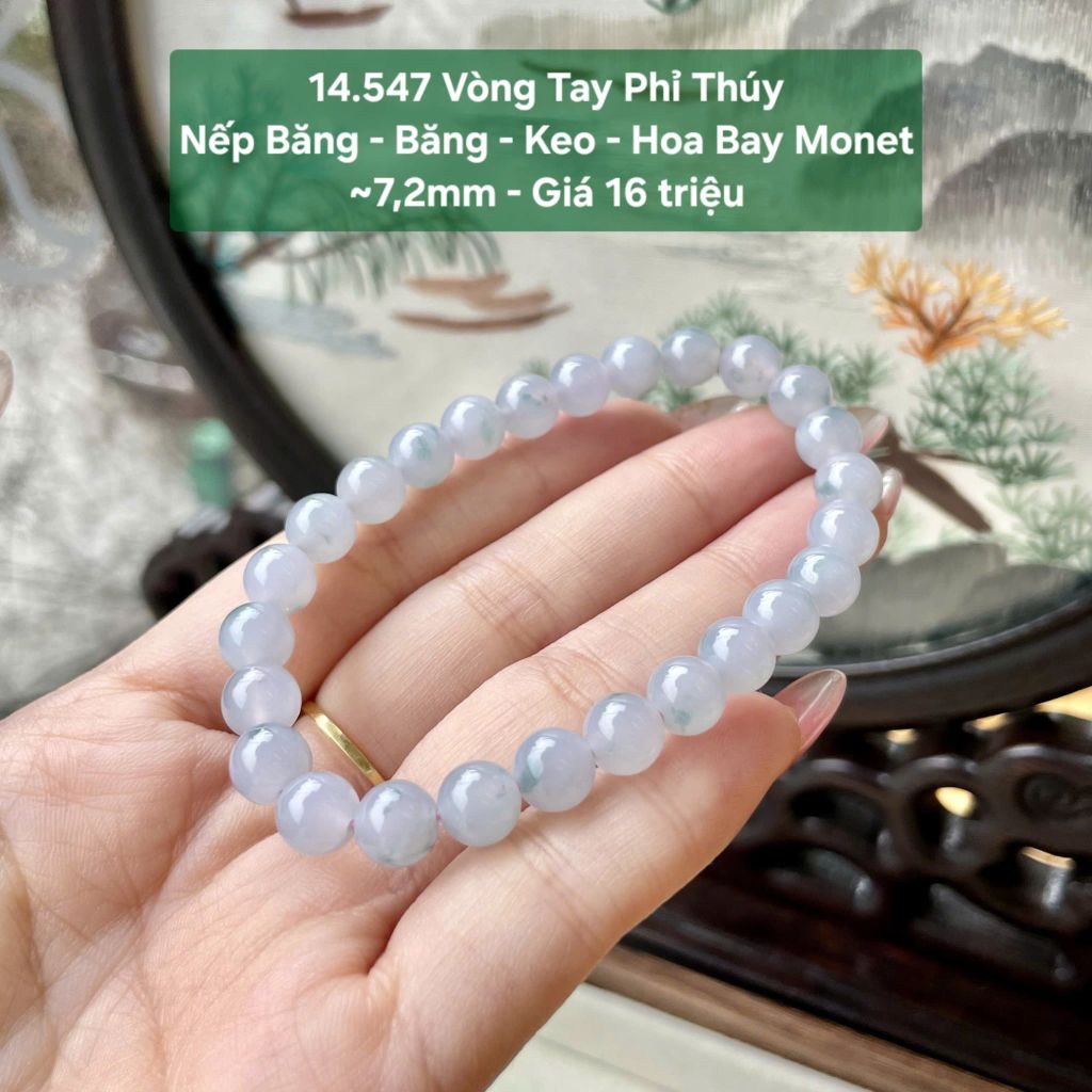 Vòng Tay Phỉ Thúy - Nếp Băng - Băng Keo - Hoa Bay Monet ~7,2mm 14.547