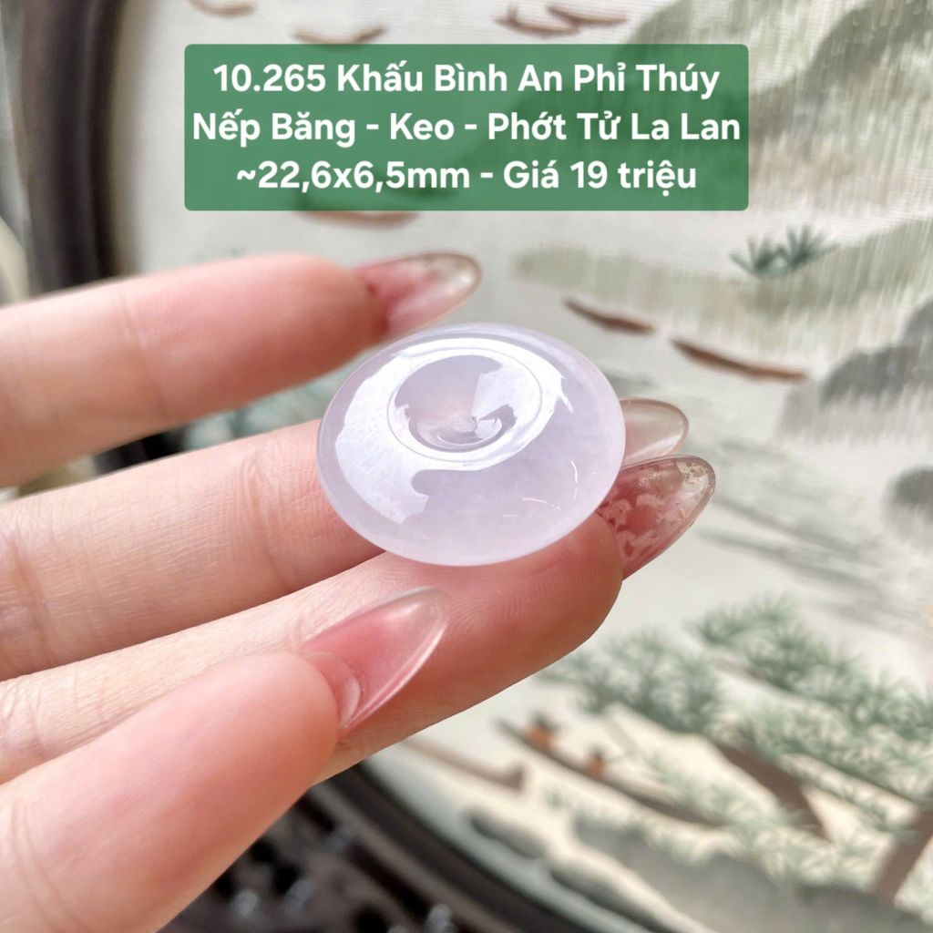 Khấu Bình An Phỉ Thúy Nếp Băng - Keo - Phớt Tử La Lan ~22,6x6,5mm 10.265