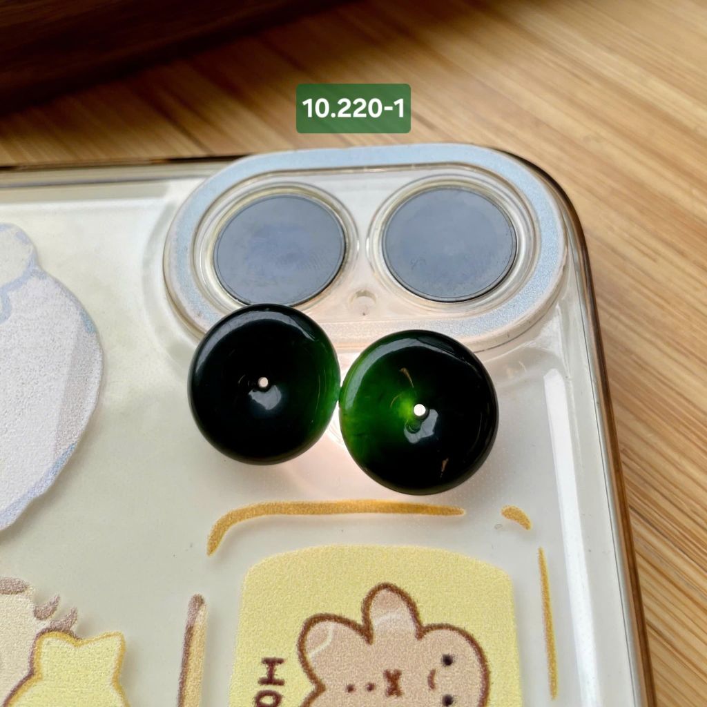 Cặp Khấu Bình An Phỉ Thúy Mực Dục ~14,7x4,3mm 10.220