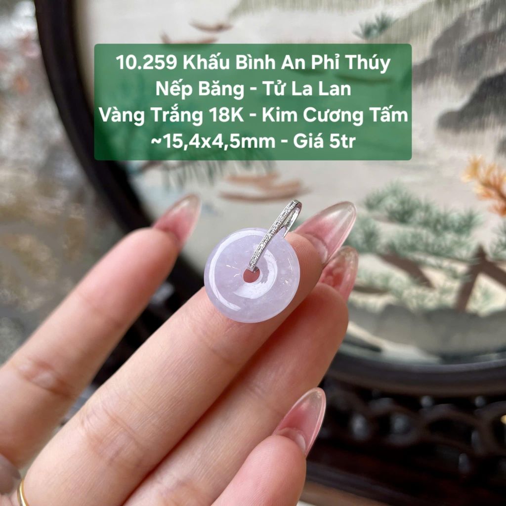 Khấu Bình An Phỉ Thúy Nếp Băng - Tử La Lan VT18 KC tấm ~15,4x4,5mm 10.259