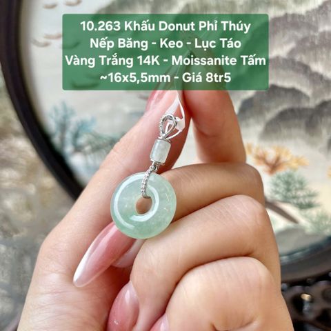 Khấu Donut Phỉ Thúy Nếp Băng - Keo - Lục Táo Vàng Trắng 14K - Moissanite Tấm ~16x5,5mm 10.263