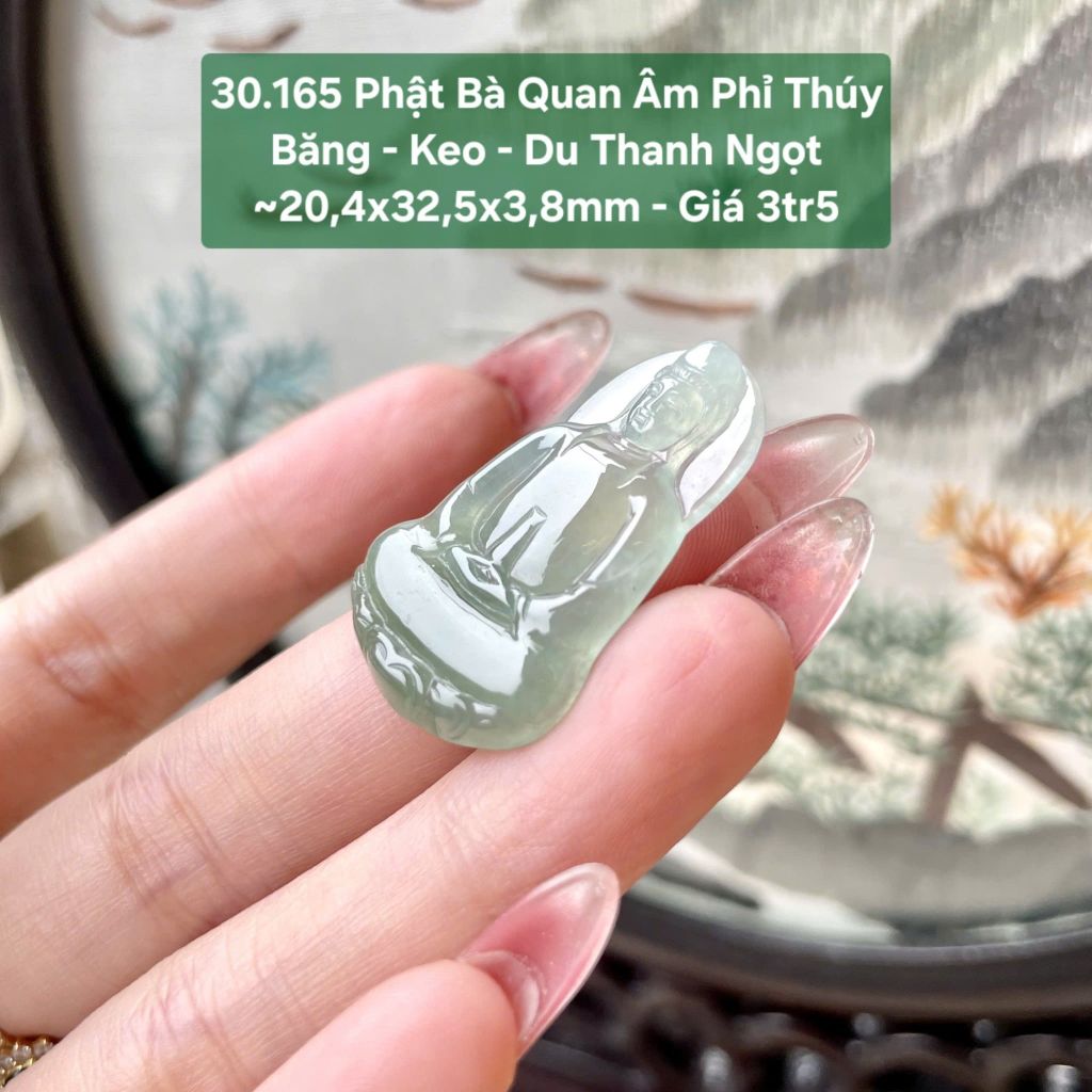 Phật Bà Quan Âm Phỉ Thúy Băng Keo - Du Thanh Ngọt ~20,4x32,5x3,8mm 30.165
