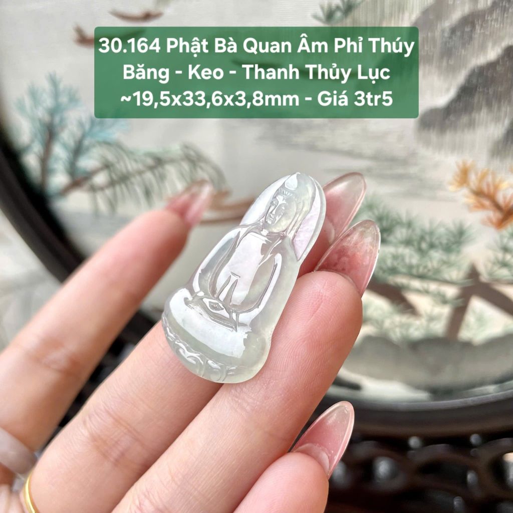 Phật Bà Quan Âm Phỉ Thúy - Băng - Keo Thanh Thủy Lục ~19,5x33,6x3,8mm 30.164