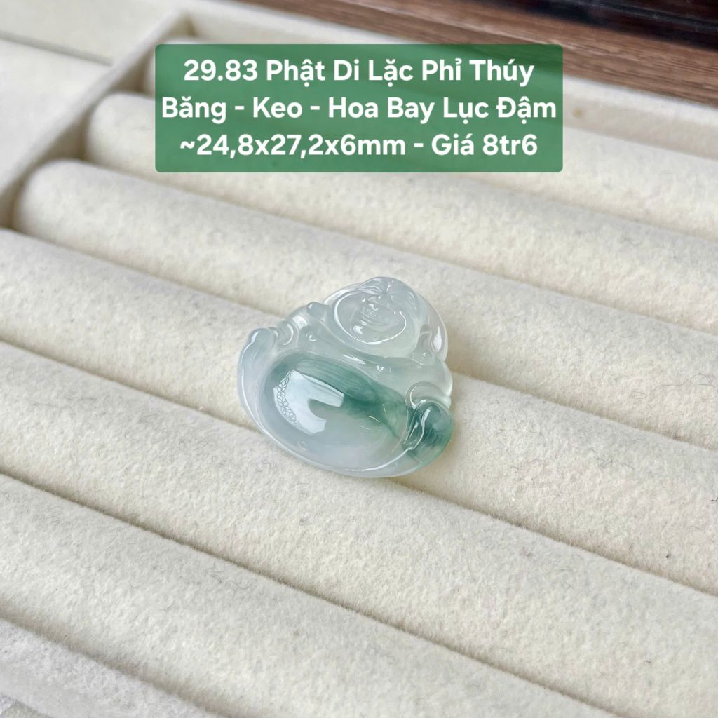 Phật Di Lặc Phỉ Thúy Băng - Keo - Hoa Bay Lục Đậm 24,8x27,2x6mm 29.83
