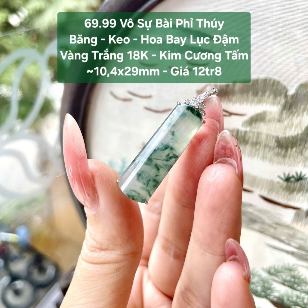 Vô Sự Bài Phỉ Thúy Băng - Keo - Hoa Bay Lục Đậm VT18 KC tấm ~10,4x29mm 69.99