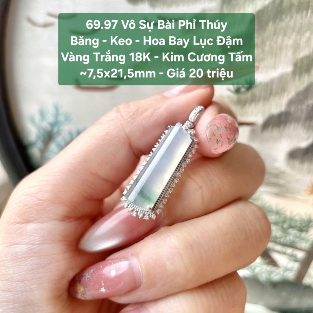 Vô Sự Bài Phỉ Thúy Băng Keo Hoa Bay Lục Đậm - VT18 KC tấm~7,5x21,5mm 69.97