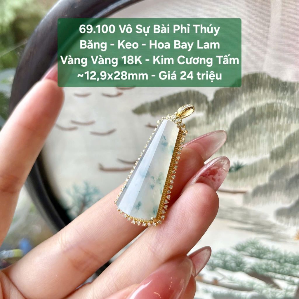 Vô Sự Bài Phỉ Thúy Băng Keo Hoa Bay Lam - VV18 KC tấm ~12,9x28mm 69.100