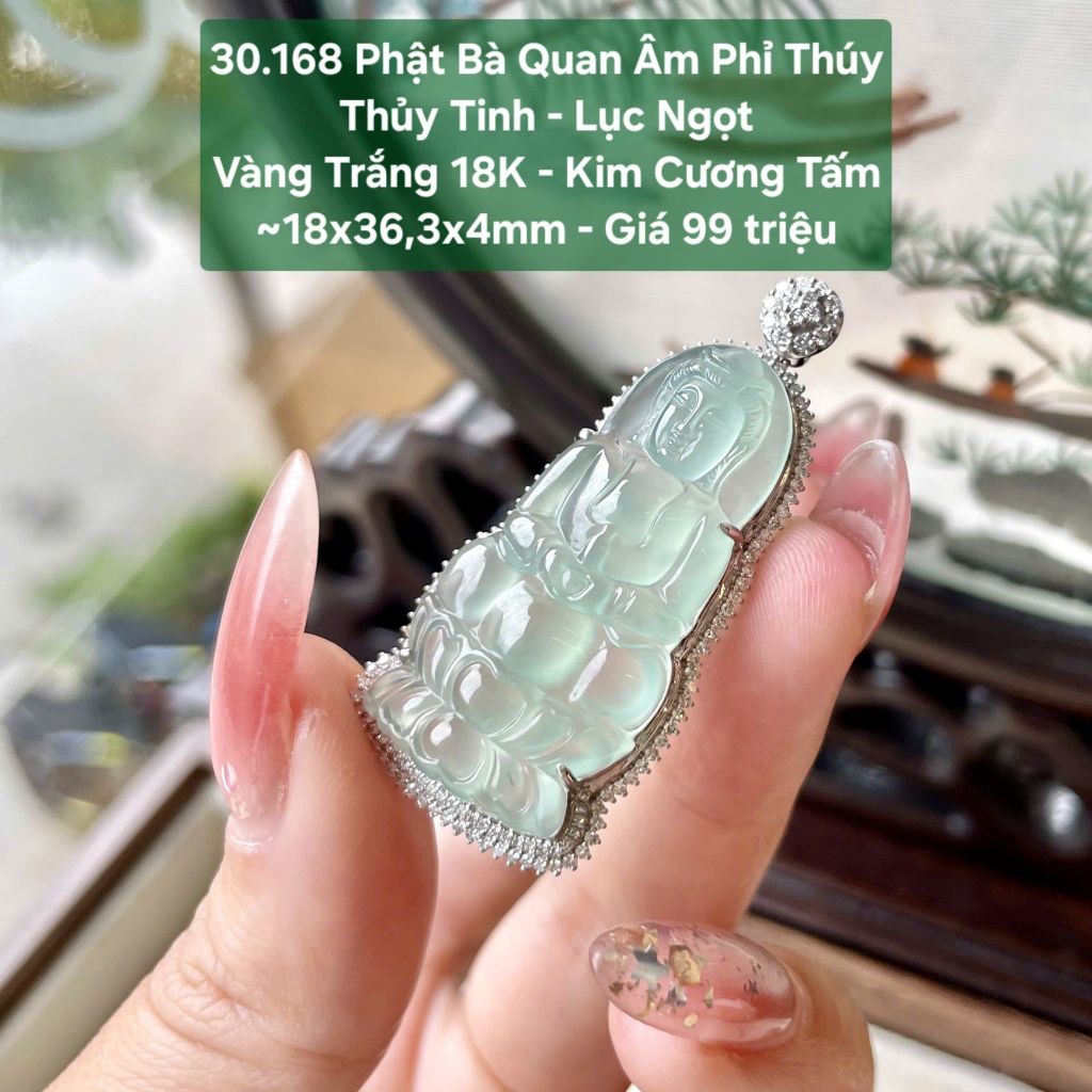 Phật Bà Quan Âm Phỉ Thúy Thủy Tinh Lục Ngọt - VT18 KC tấm ~18x36,3x4mm 30.168