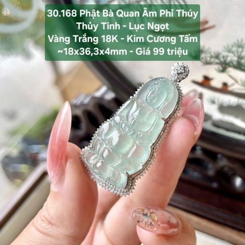 Phật Bà Quan Âm Phỉ Thúy Thủy Tinh Lục Ngọt - VT18 KC tấm ~18x36,3x4mm 30.168