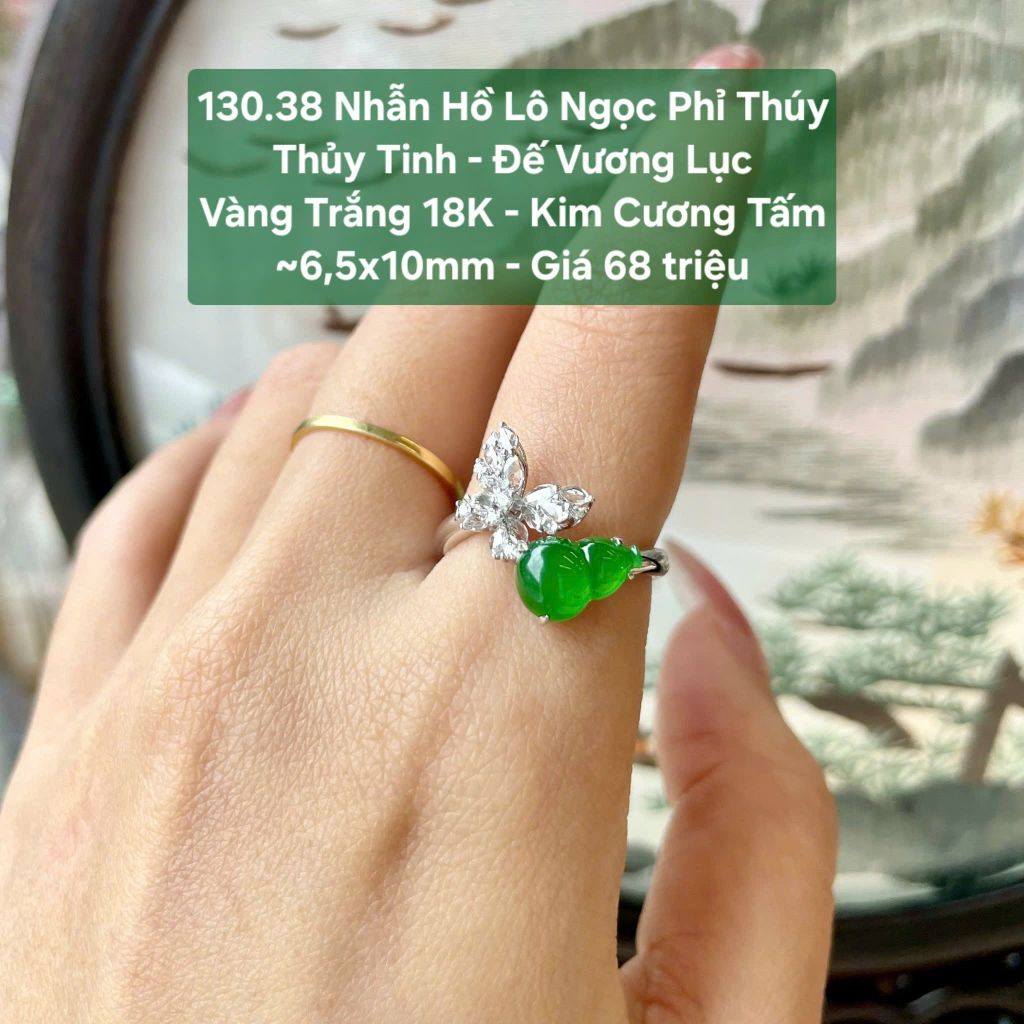 Nhẫn Hồ Lô Ngọc Phỉ Thúy Thủy Tinh - Đế Vương Lục VT18 KC tấm ~6,5x10mm 130.38